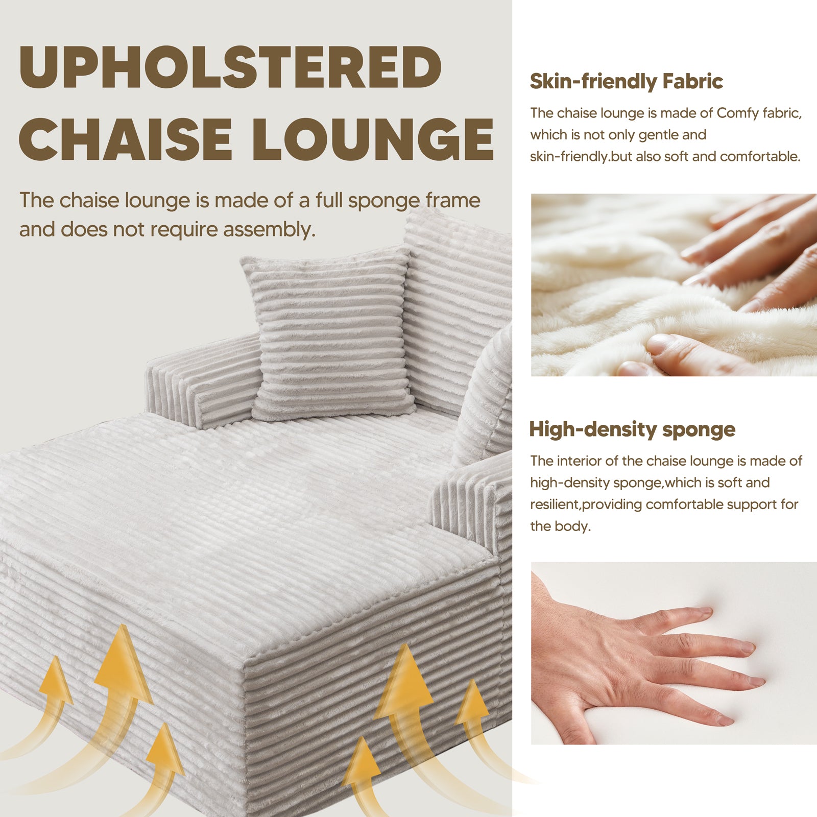 Kelyda 67"x48" Oversized Chaise Lounge Chair Indoor, Modern Boneless Cloud Corduroy Couch Sofa Sleeper Bed