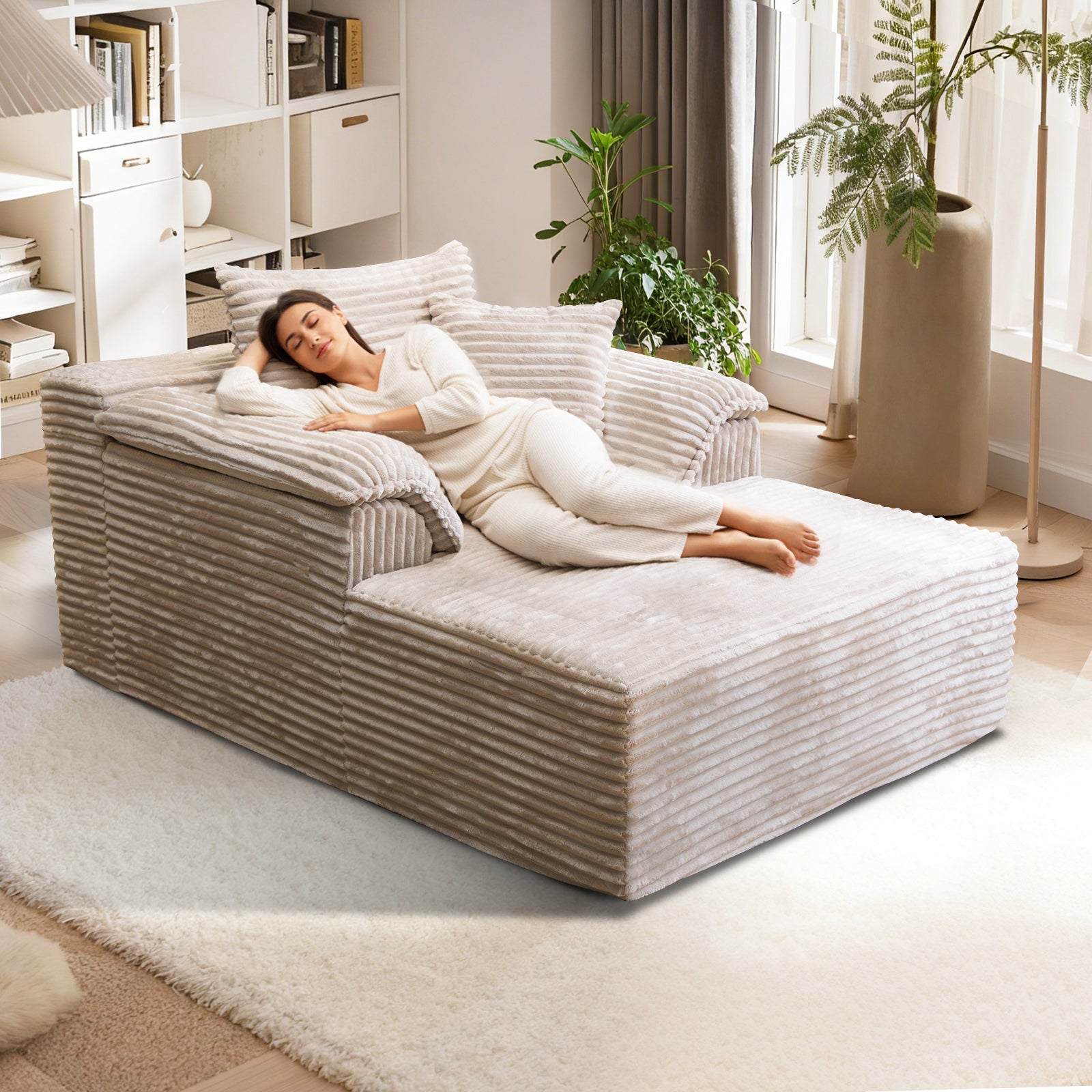 Kelyda 61'' Boneless Chaise Lounge Chair Indoor, Oversized Modern Cloud Faux Fur Couch Sofa Bed Sleeper Chair