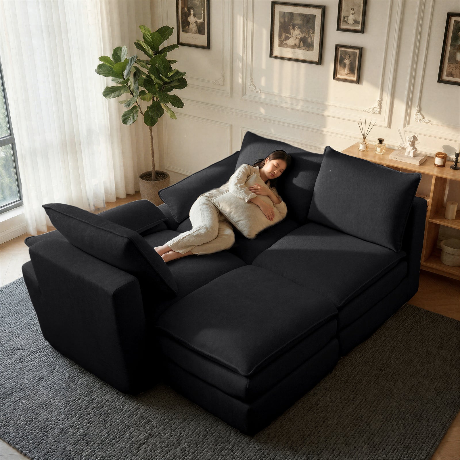 Kelyda 116'' Cloud Sectional Couches L Shaped, Modern Convertible Modular Cloud Chenille Sofa for Living Room