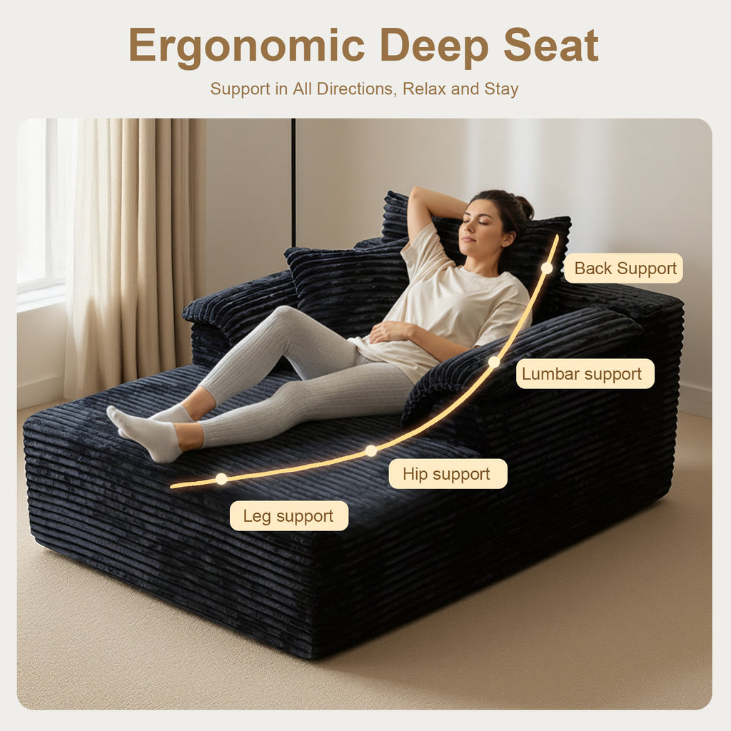 Kelyda 61'' Boneless Chaise Lounge Chair Indoor, Oversized Modern Cloud Faux Fur Couch Sofa Bed Sleeper Chair