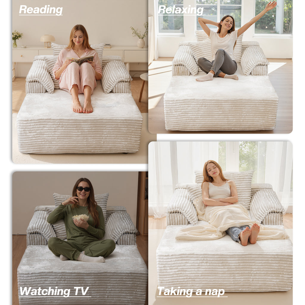 Kelyda 67"x48" Oversized Chaise Lounge Chair Indoor, Modern Boneless Cloud Corduroy Couch Sofa Sleeper Bed