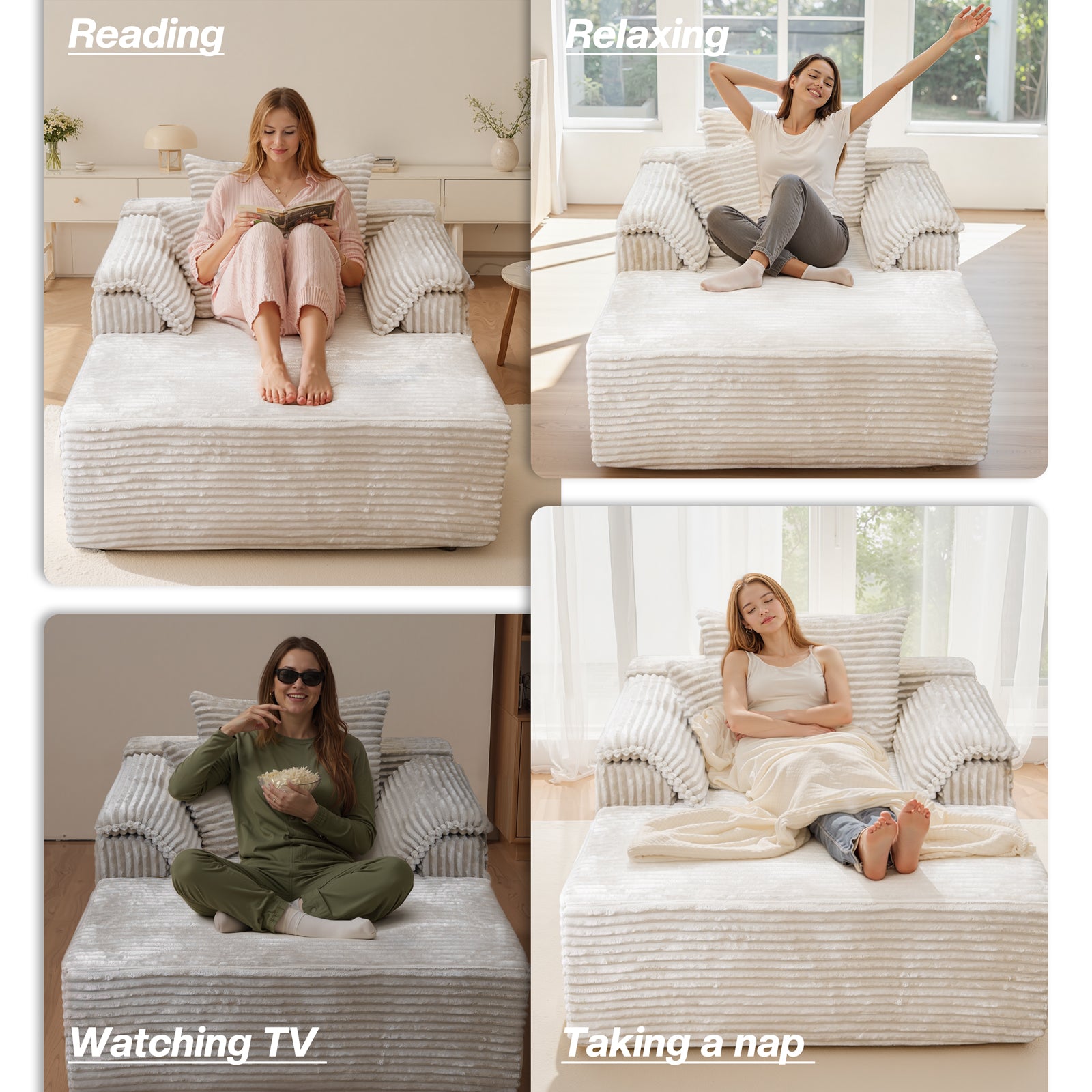 Kelyda 67"x48" Oversized Chaise Lounge Chair Indoor, Modern Boneless Cloud Corduroy Couch Sofa Sleeper Bed
