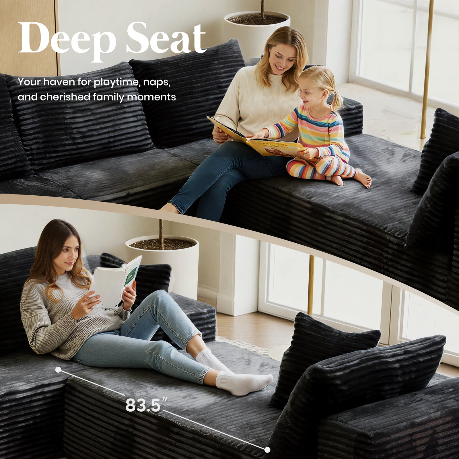 Kelyda 139'' U Shaped Sectional Couches, Modern Modular Boneless 8 Seater Large Foam Cloud Sofa