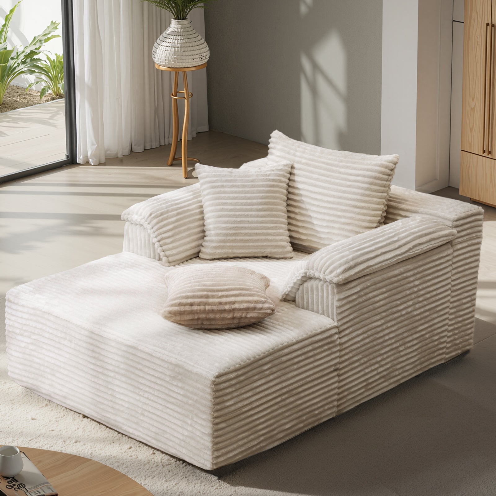 Kelyda 67"x48" Oversized Chaise Lounge Chair Indoor, Modern Boneless Cloud Corduroy Couch Sofa Sleeper Bed