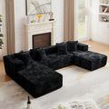 Kelyda 132 Inch Modular Sectional Sleeper Sofa, Modern U Shaped Fuax Fur Boneless Cloud Couch for Living Room