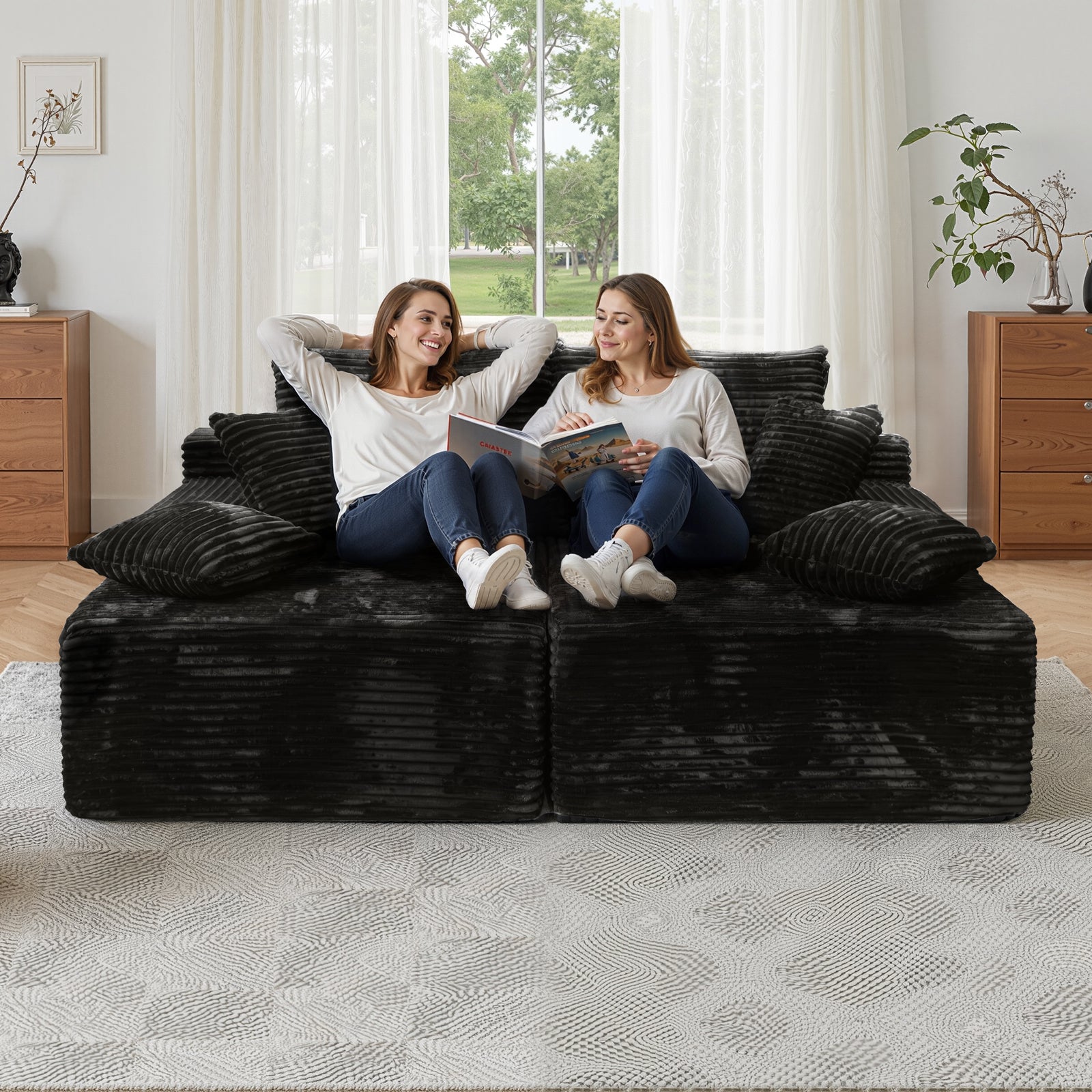Kelyda 67"x48" Oversized Chaise Lounge Chair Indoor, Modern Boneless Cloud Corduroy Couch Sofa Sleeper Bed