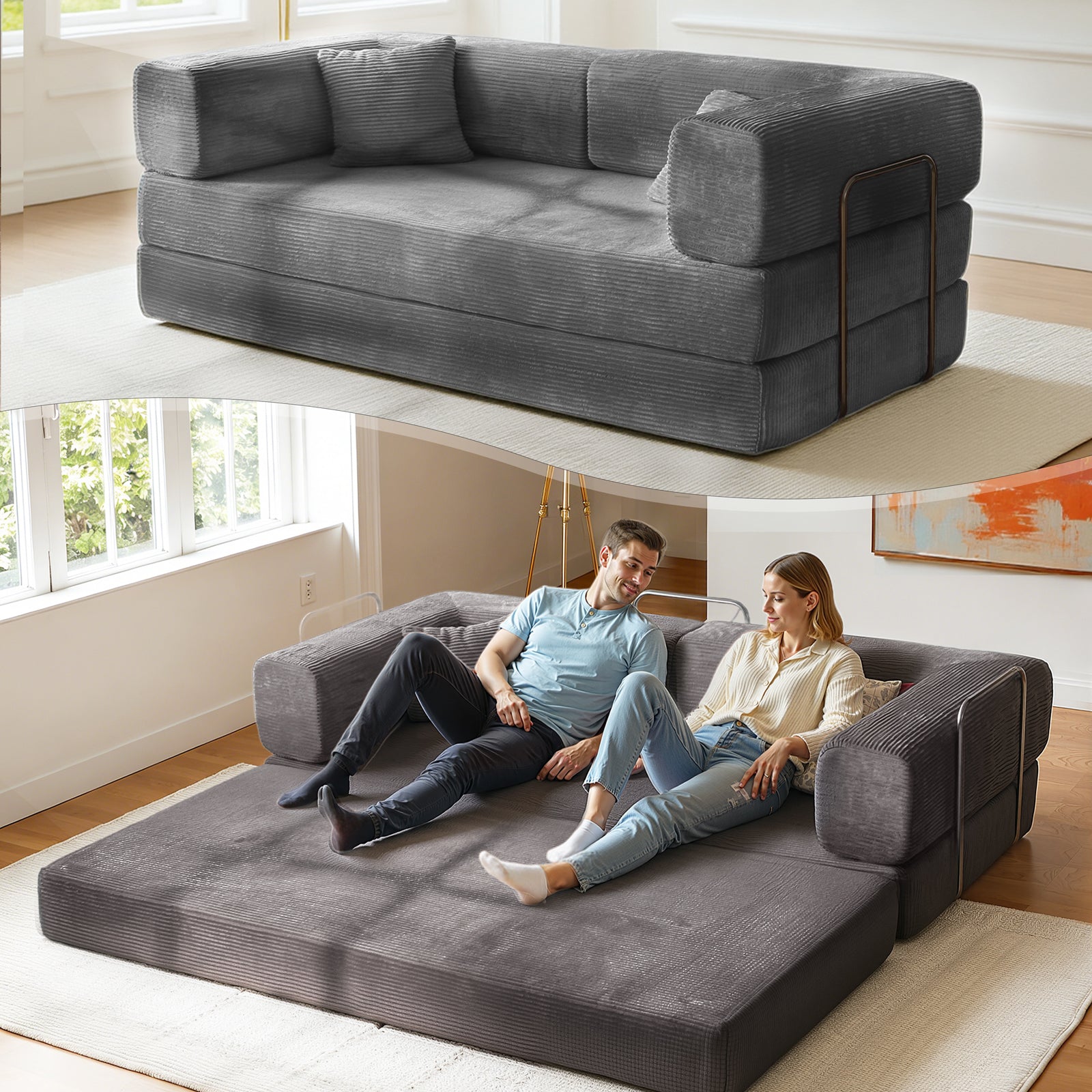 Kelyda Convertible Sofa Bed 5-in-1 Split-Back Lounger Floor Mattress Design 79" Black