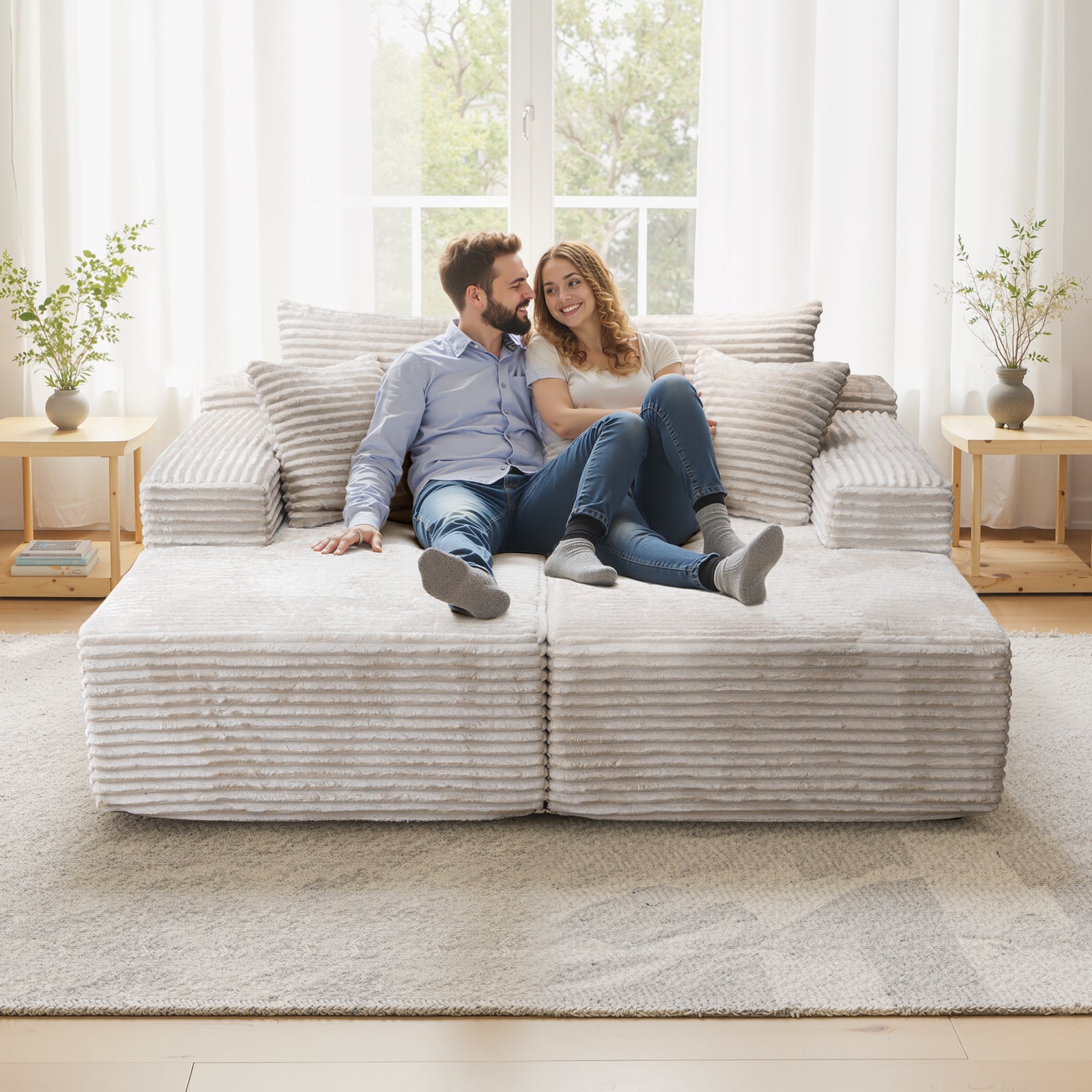 Kelyda 67"x48" Oversized Chaise Lounge Chair Indoor, Modern Boneless Cloud Corduroy Couch Sofa Sleeper Bed
