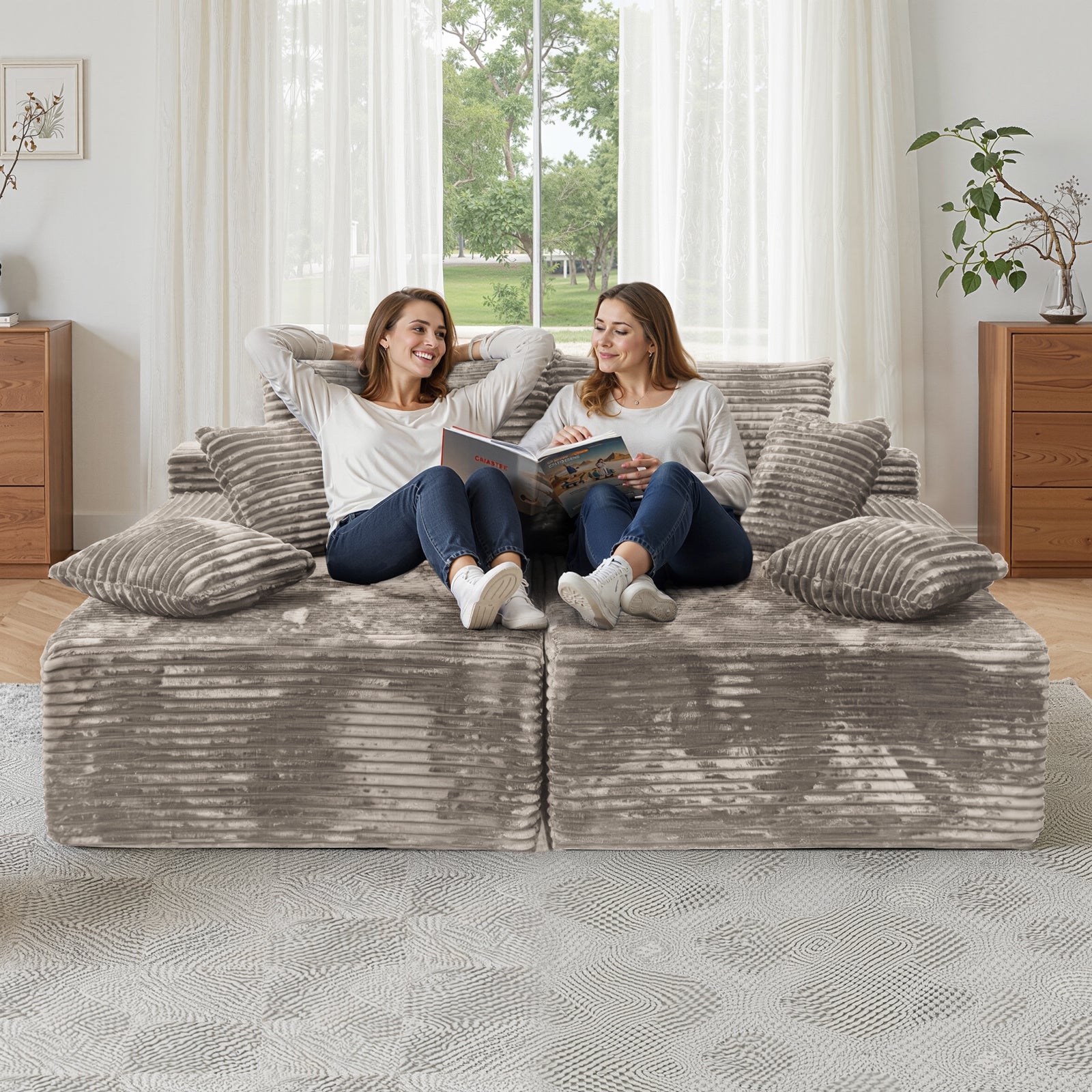 Kelyda 67"x48" Oversized Chaise Lounge Chair Indoor, Modern Boneless Cloud Corduroy Couch Sofa Sleeper Bed