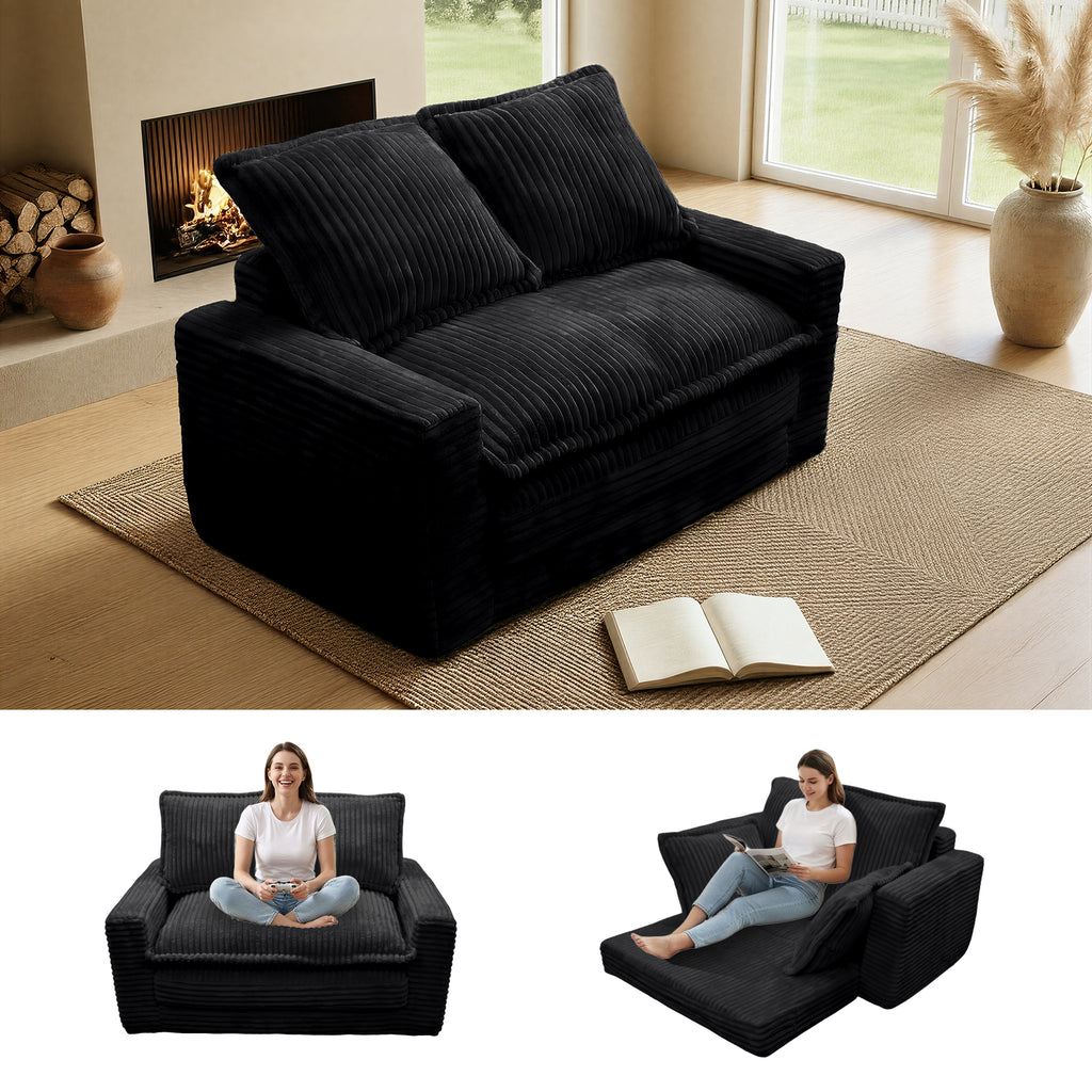 Kelyda Convertible Sofa Bed, 2 in 1 Modern Cloud Boneless Sofa Bed Loveseat Couch Sleeper Chairs for Living Room Grey
