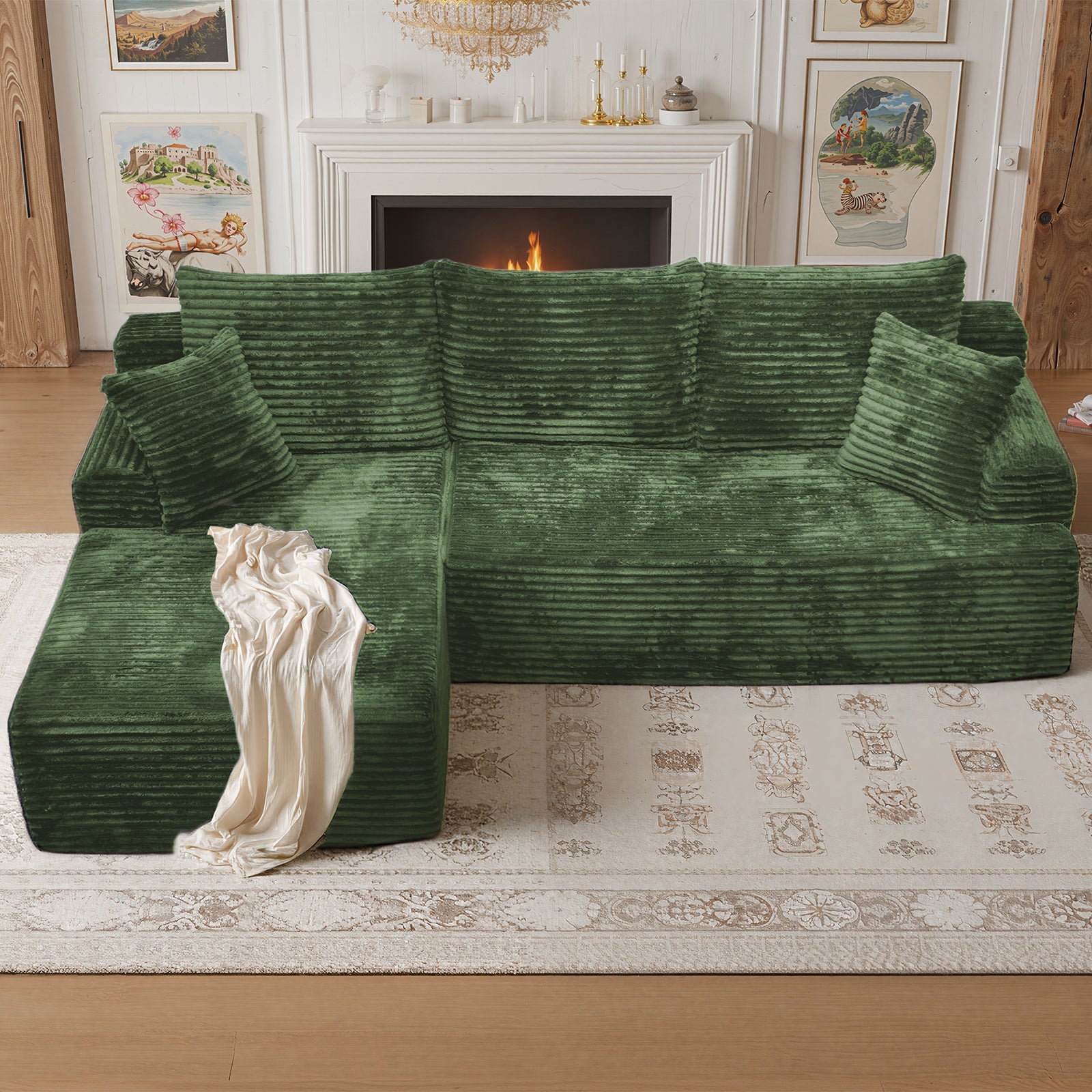 Kelyda 105" Modular L-Shaped Cloud Sofa, Plush Boneless Sectional with Deep Seats Chaise Corduroy Fabric