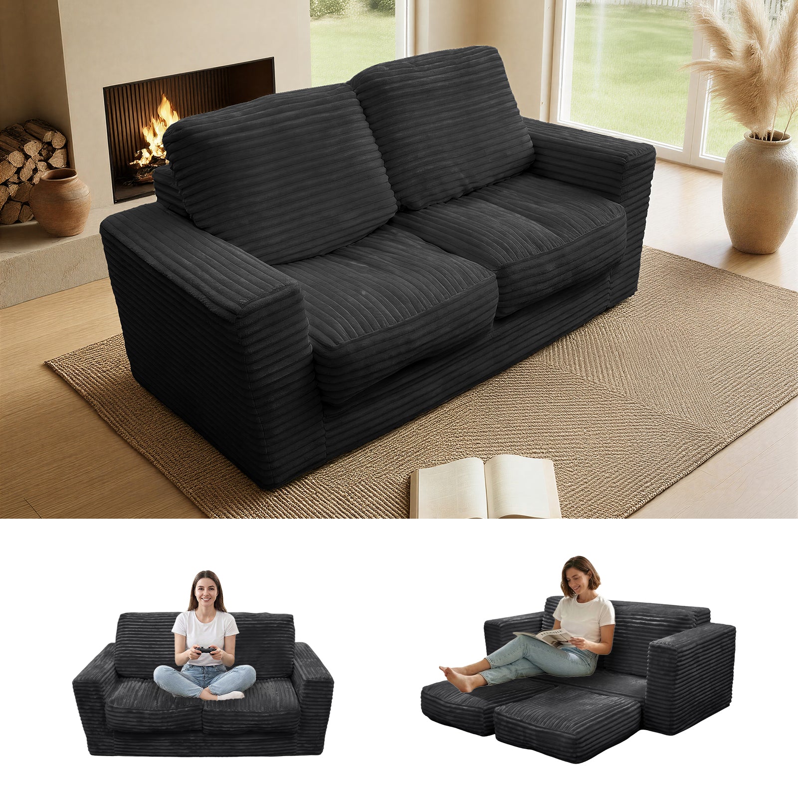 Kelyda 61''Boneless Loveseat Sofa, Modern Cloud Convertible Sofa Bed Couch Sleeper Chairs for Living Room Beige