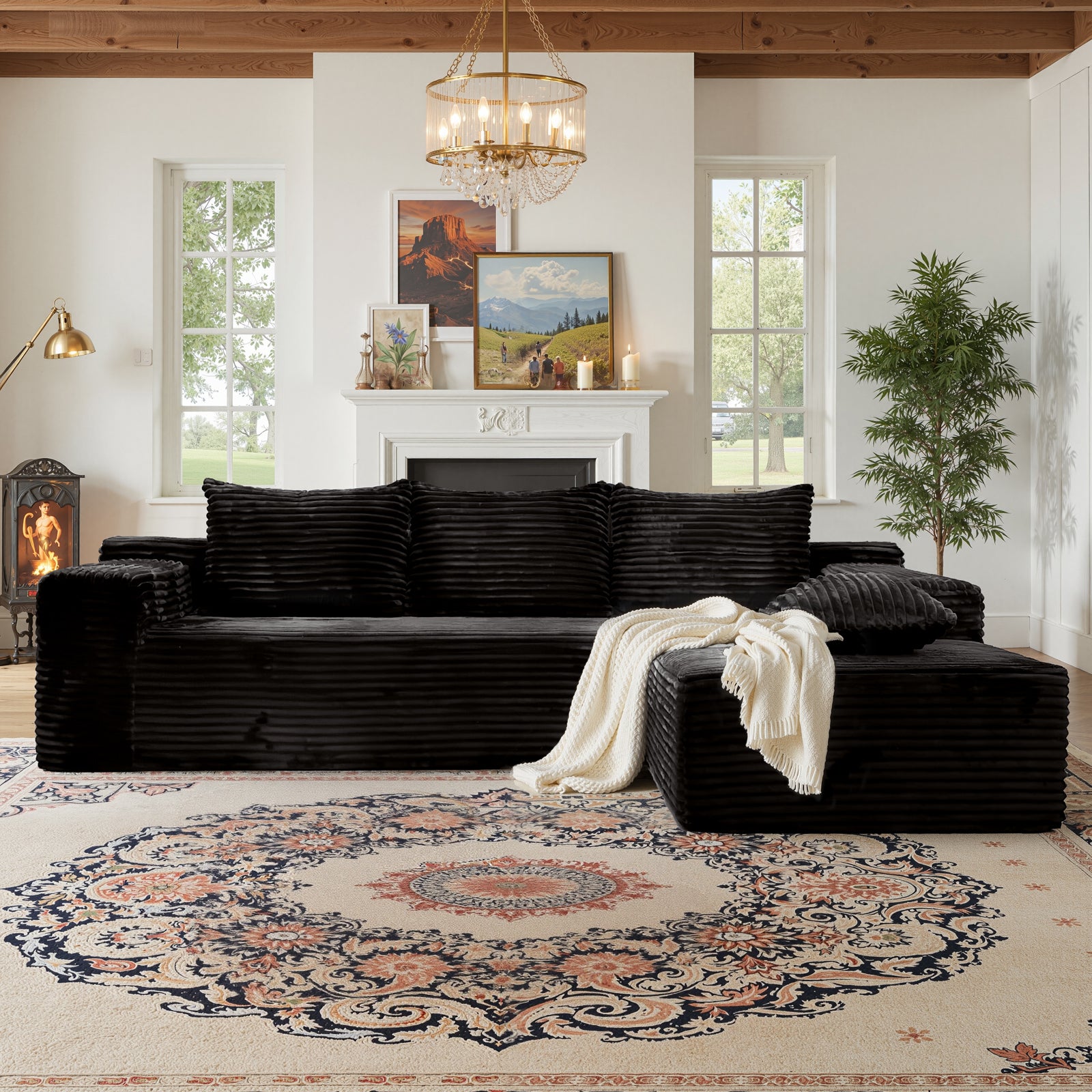 Kelyda 105" Modular L-Shaped Cloud Sofa, Plush Boneless Sectional with Deep Seats Chaise Corduroy Fabric