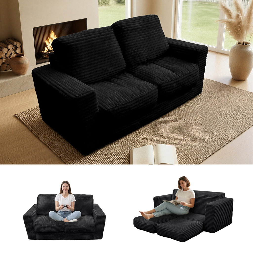 Kelyda 61''Boneless Loveseat Sofa, Modern Cloud Convertible Sofa Bed Couch Sleeper Chairs for Living Room Beige