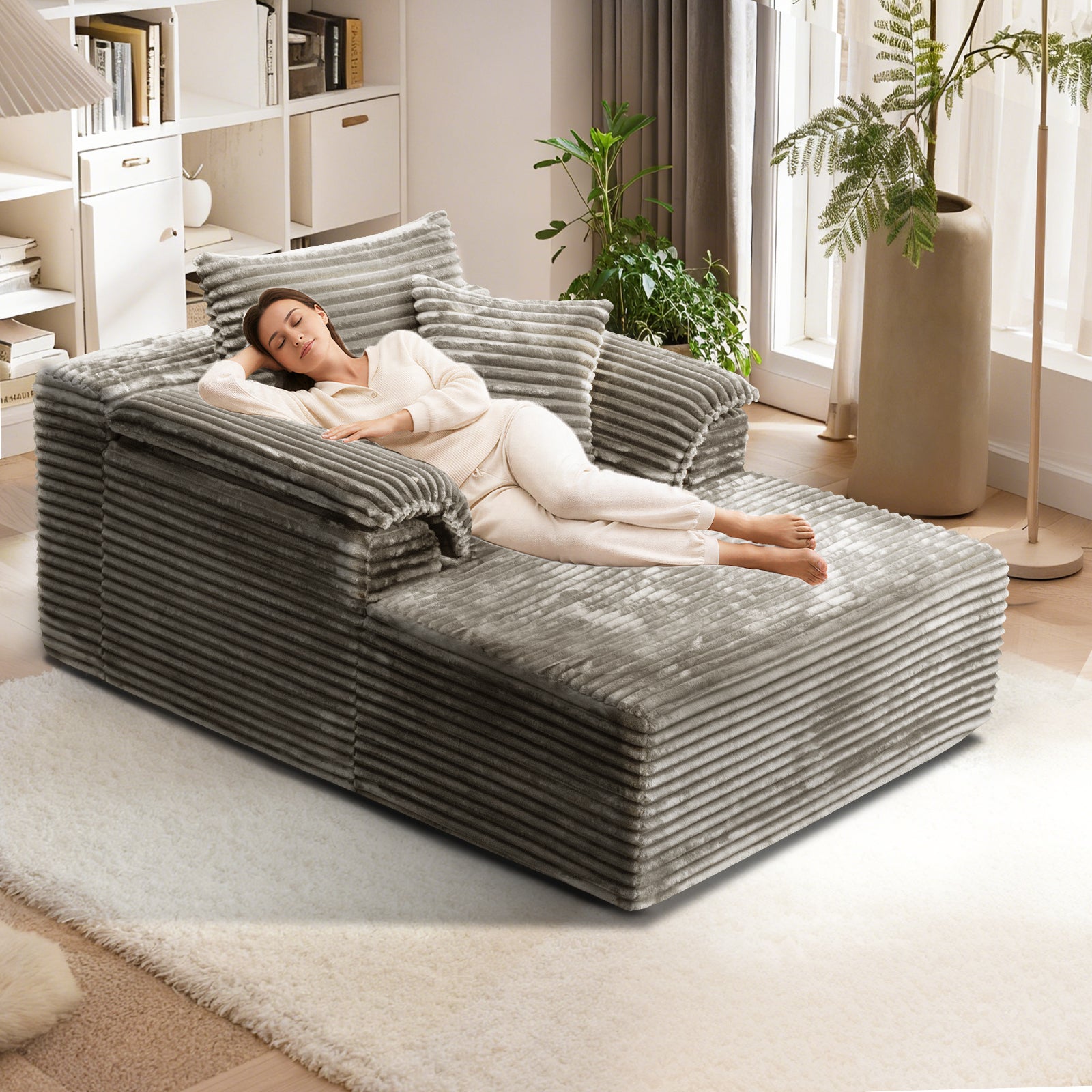 Kelyda 61'' Boneless Chaise Lounge Chair Indoor, Oversized Modern Cloud Faux Fur Couch Sofa Bed Sleeper Chair