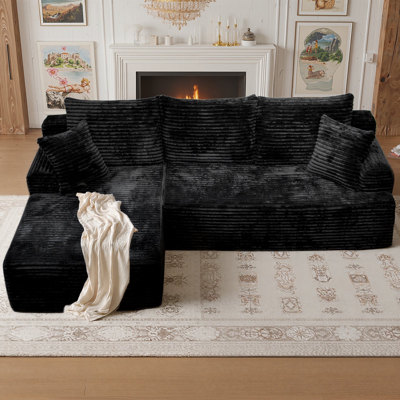 Kelyda 105" Modular L-Shaped Cloud Sofa, Plush Boneless Sectional with Deep Seats Chaise Corduroy Fabric