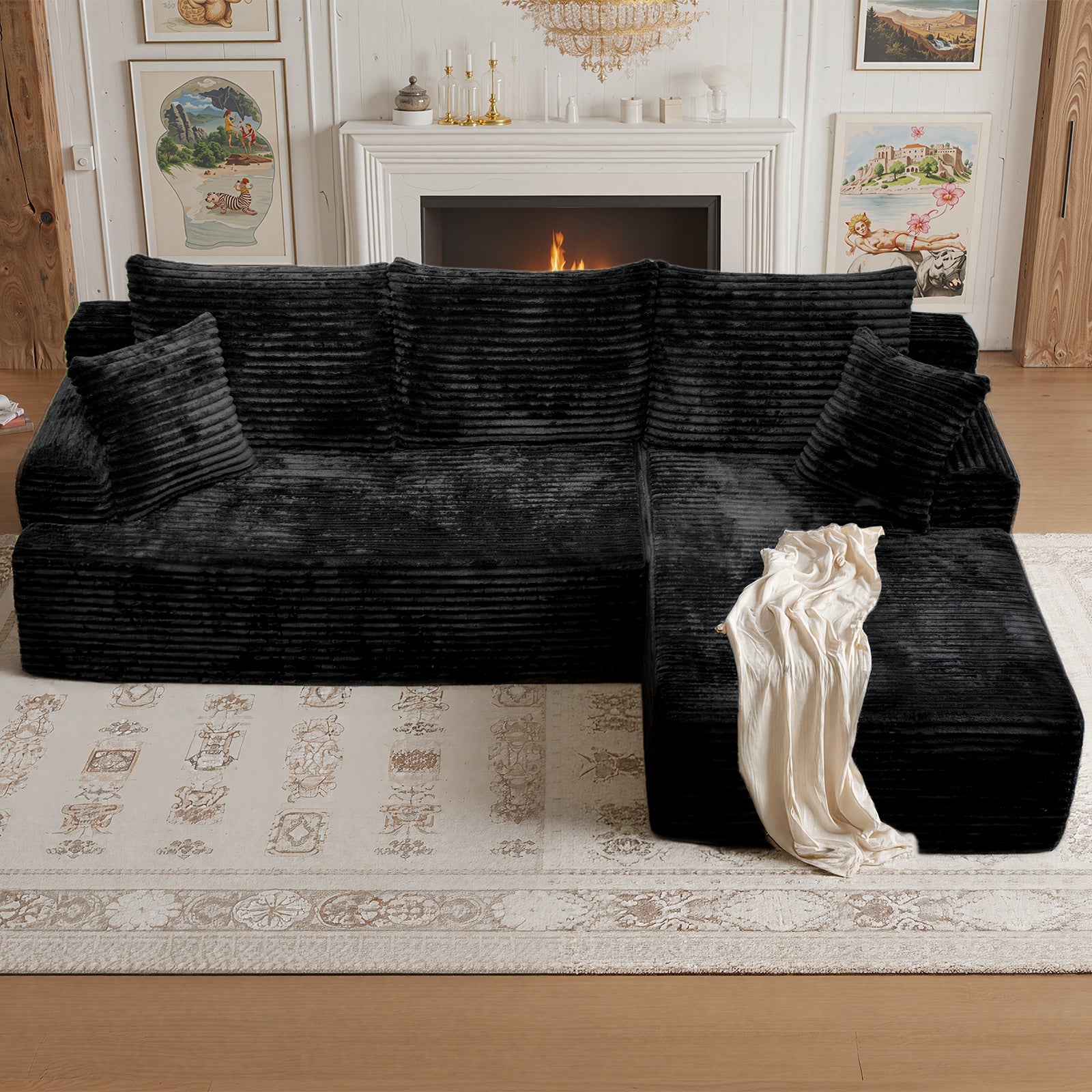 Kelyda 105" Modular L-Shaped Cloud Sofa, Plush Boneless Sectional with Deep Seats Chaise Corduroy Fabric