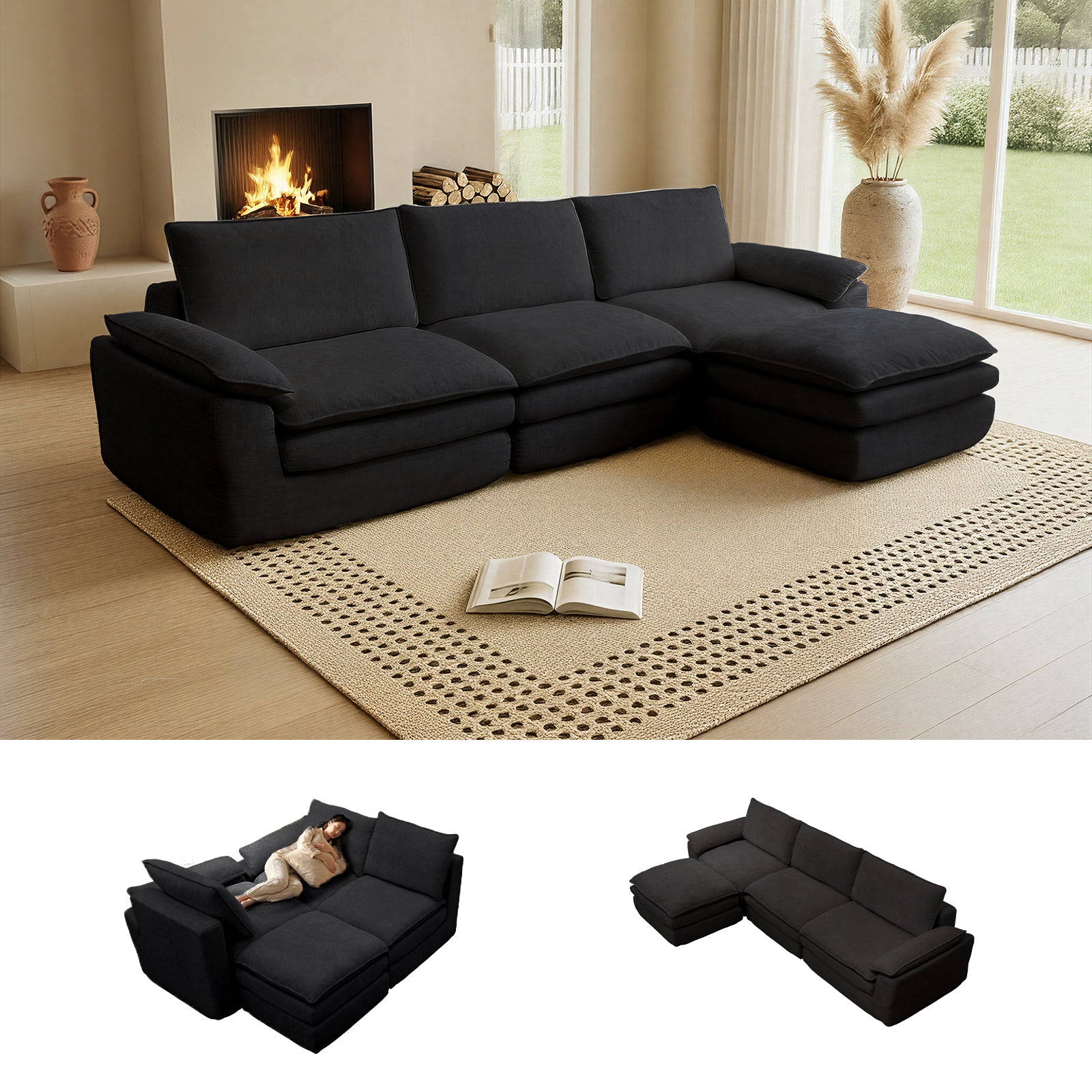 Kelyda 116'' Cloud Sectional Couches L Shaped, Modern Convertible Modular Cloud Chenille Sofa for Living Room