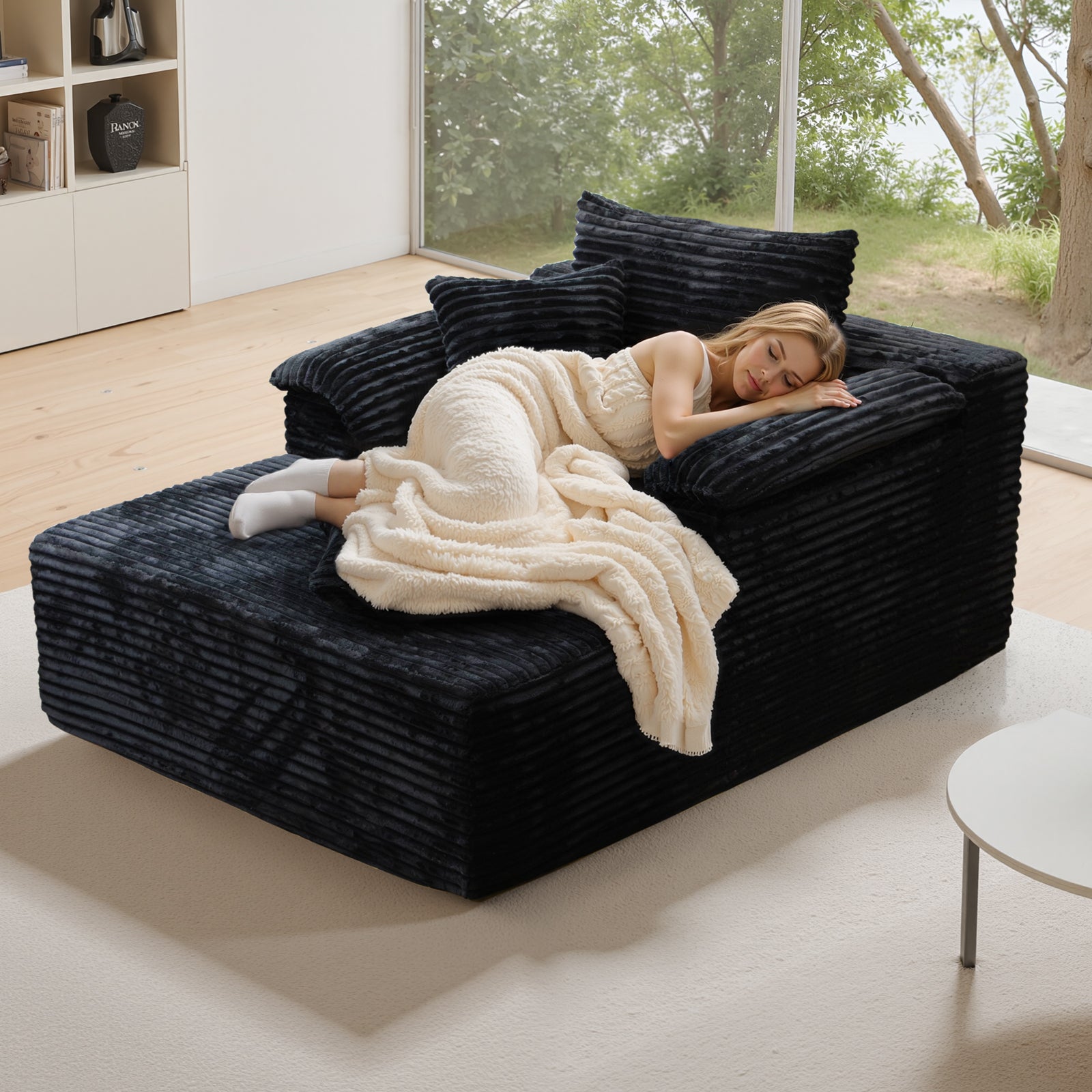 Kelyda 67"x48" Oversized Chaise Lounge Chair Indoor, Modern Boneless Cloud Corduroy Couch Sofa Sleeper Bed