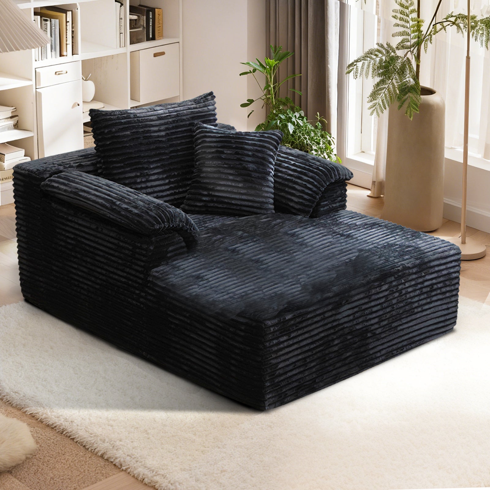 Kelyda 61'' Boneless Chaise Lounge Chair Indoor, Oversized Modern Cloud Faux Fur Couch Sofa Bed Sleeper Chair