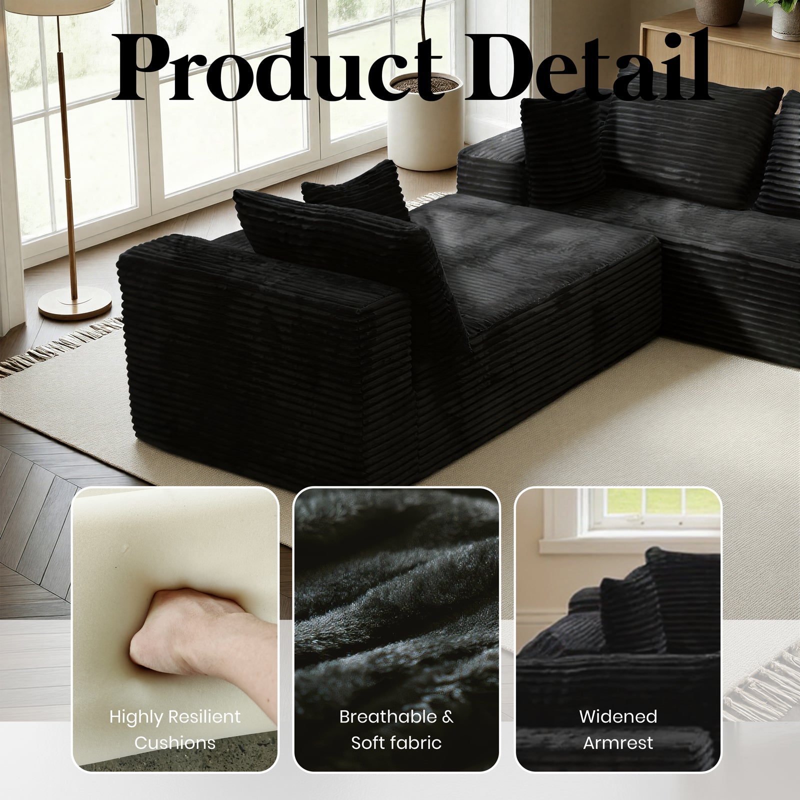 Kelyda 139'' U Shaped Sectional Couches, Modern Modular Boneless 8 Seater Large Foam Cloud Sofa