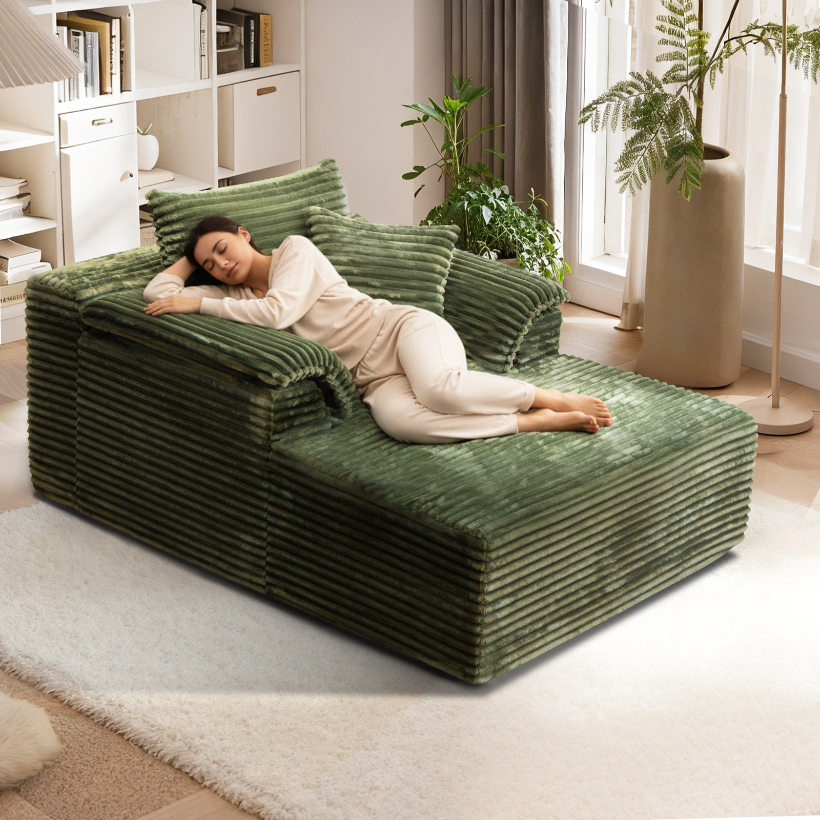 Kelyda 61'' Boneless Chaise Lounge Chair Indoor, Oversized Modern Cloud Faux Fur Couch Sofa Bed Sleeper Chair