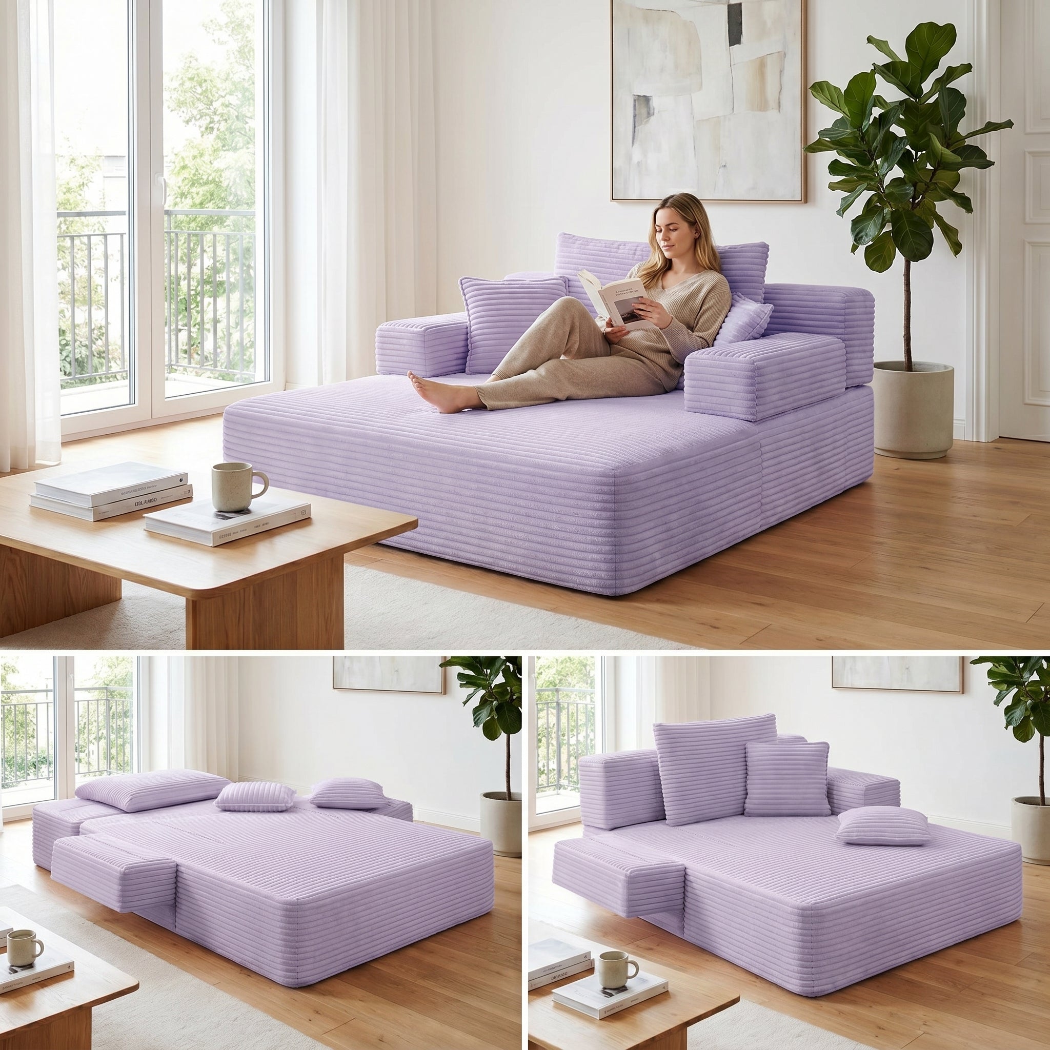 Kelyda Oversized Chaise Lounge Chair Indoor, Modern Boneless Convertible Corduroy Couch Loveseat Sofa Sleeper
