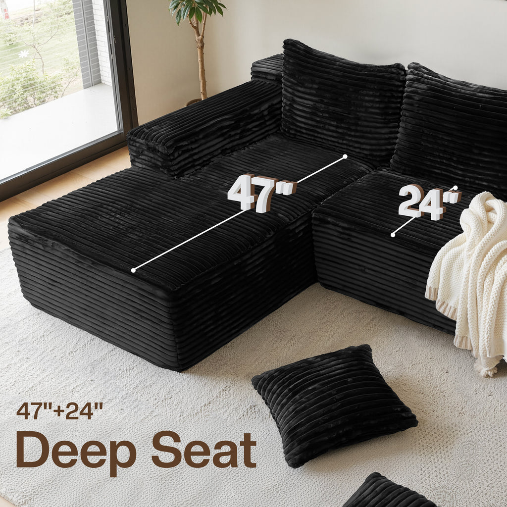 Kelyda 105" Modular L-Shaped Cloud Sofa, Plush Boneless Sectional with Deep Seats Chaise Corduroy Fabric
