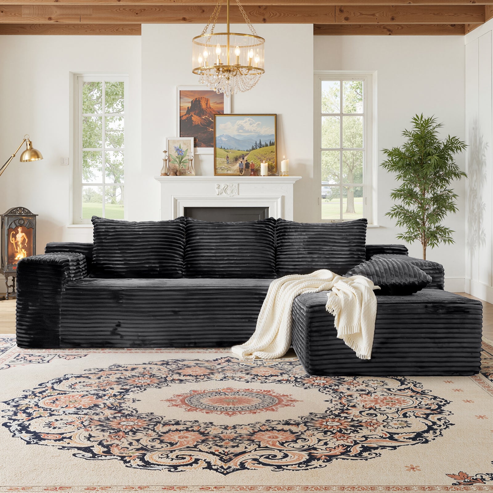 Kelyda 105" Modular L-Shaped Cloud Sofa, Plush Boneless Sectional with Deep Seats Chaise Corduroy Fabric