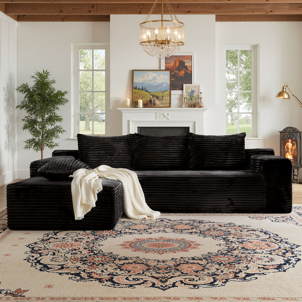 Kelyda 105" Modular L-Shaped Cloud Sofa, Plush Boneless Sectional with Deep Seats Chaise Corduroy Fabric