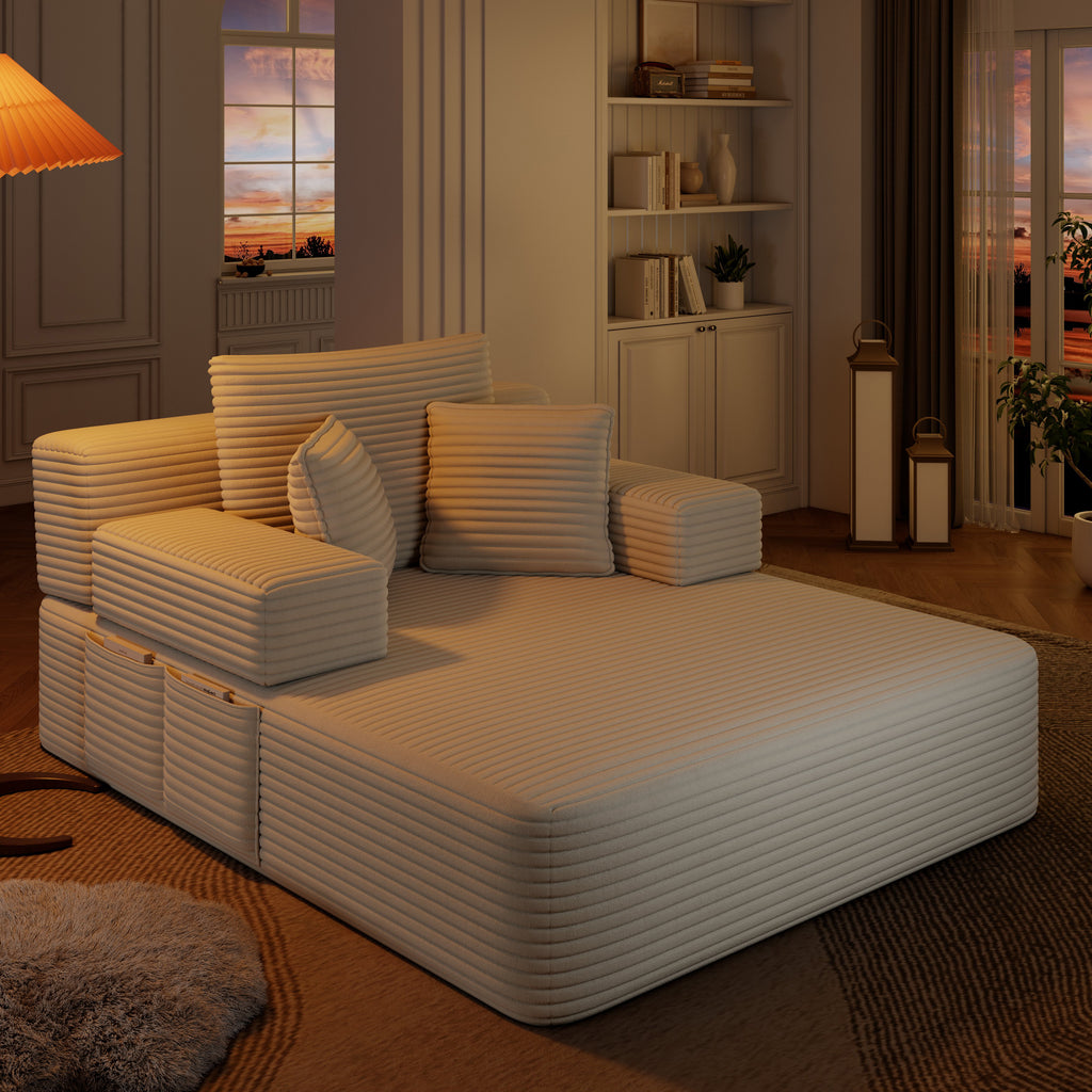 Kelyda Oversized Chaise Lounge Chair Indoor, Modern Boneless Convertible Corduroy Couch Loveseat Sofa Sleeper