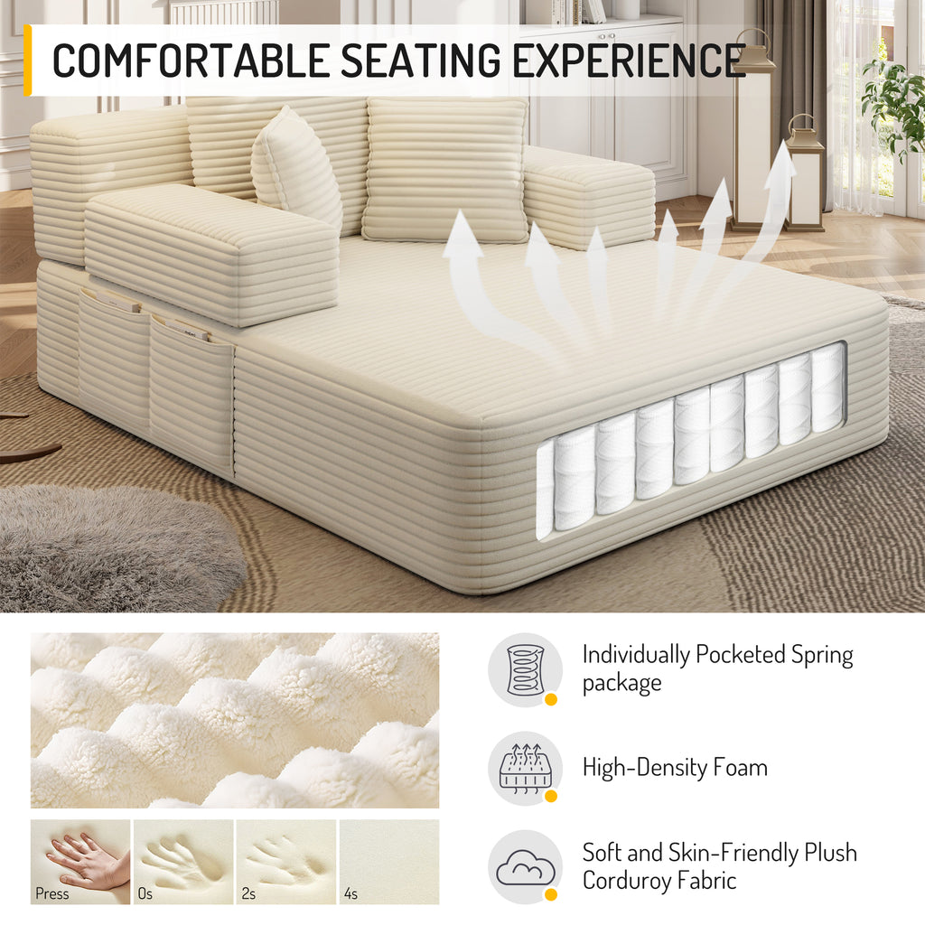 Kelyda Oversized Chaise Lounge Chair Indoor, Modern Boneless Convertible Corduroy Couch Loveseat Sofa Sleeper