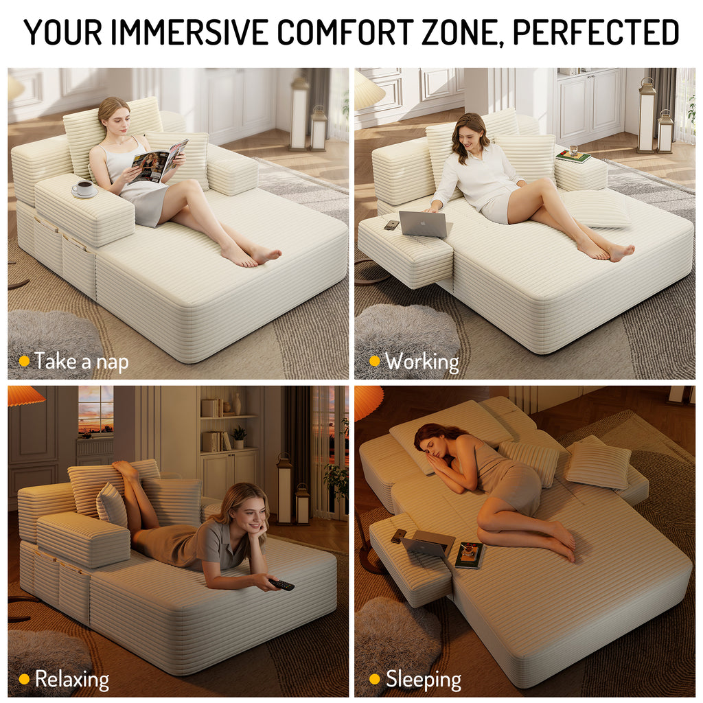 Kelyda Oversized Chaise Lounge Chair Indoor, Modern Boneless Convertible Corduroy Couch Loveseat Sofa Sleeper