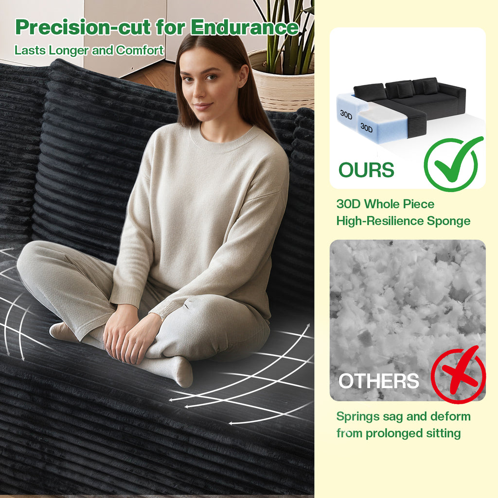 Kelyda 106" Boneless L-Shaped Modular Sectional Sofa, Faux Rabbit Fur for Living Room
