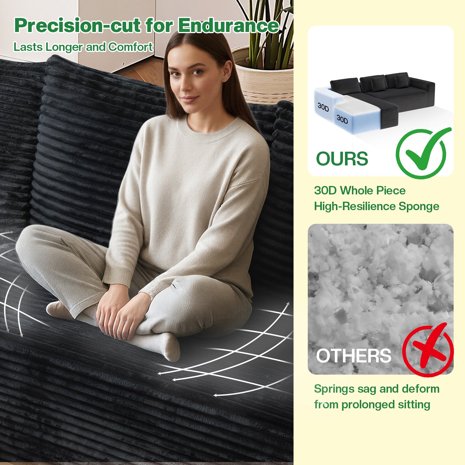 Kelyda 106" Boneless L-Shaped Modular Sectional Sofa, Faux Rabbit Fur for Living Room