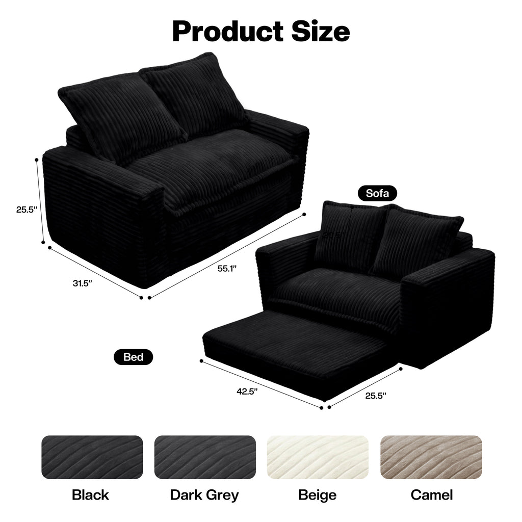 Kelyda Convertible Sofa Bed, 2 in 1 Modern Cloud Boneless Sofa Bed Loveseat Couch Sleeper Chairs for Living Room Grey